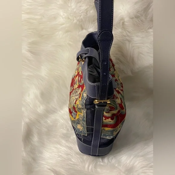 🧁🍯LOEWE Ceramica Sevillana Print Canvas Bag w/Blue Leather Trim - Picture 3 of 13